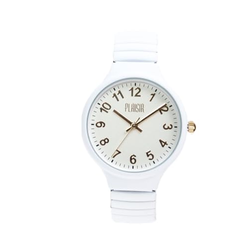 [Plaisir]【1年間のメーカー保証付】ジャバラシリコンシンプル腕時計【ウォッチ/レディース】 (White/Gold)